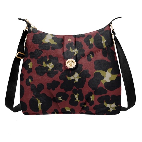 Baggallini Handbags - Baggallini Helsinki Scarlett Crossbody Bag Purse Camo Animal Print Nylon Gold